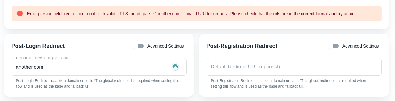 Browser Redirects URL Error Message Flows